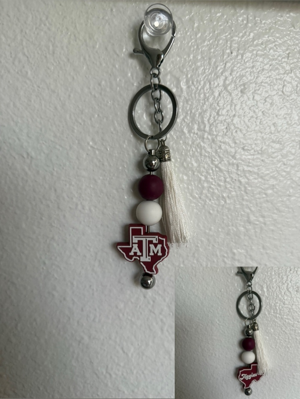 Texas a&m Maroon and White Tassel Keychain